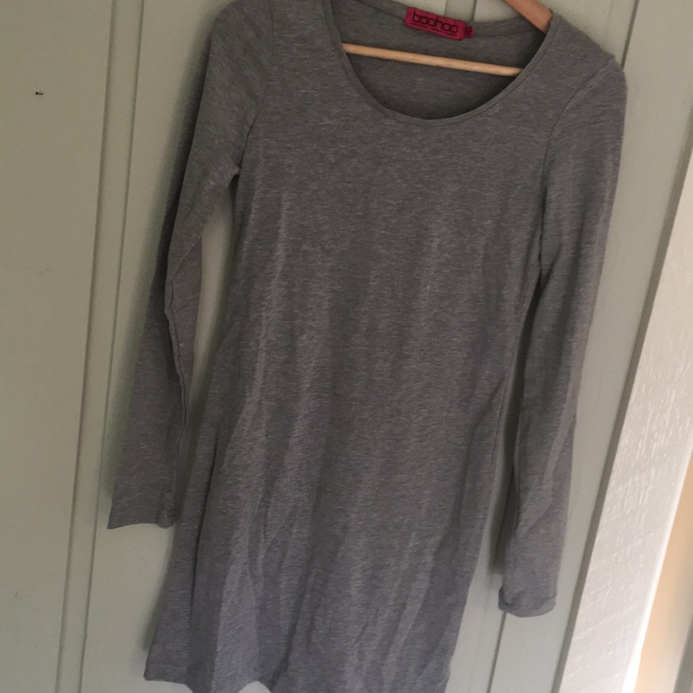 Boohoo grey long sleeve stretch cotton dress